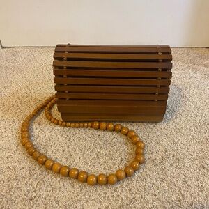 Free People Brown Wooden Beaded Clutch